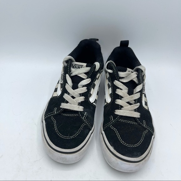 Vans Canvas Suede Kids Black White Checker Lace Up Sneaker Shoe Size 2 - Picture 2 of 6